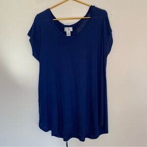 OSO Casuals Top blue short-sleeved top with a lace-up back detail Large